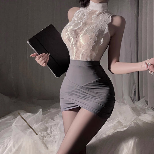 Ying Sexy Lingerie Qqny Pure Desire Secretary Lace Sleeping Clothes Women's Hip Dress Uniform Passion suit