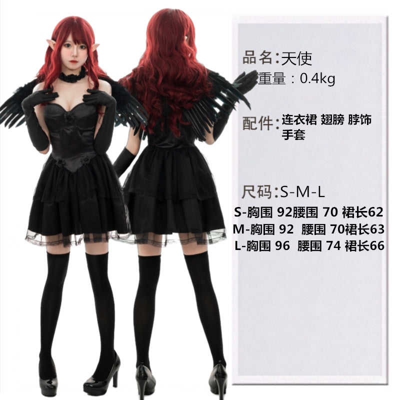 Black Sexy Halloween Dark Angel Costume Sexy Uniform Game Zombie Costume Female Ghost Bride Demon Costume
