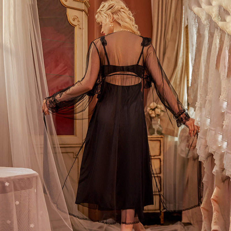 3060 Ying Sexy Home Clothes Entry Luxury French Style Long Nightgown with Chest Pad Push-up Steel Ring Pure Sling Nightgown
