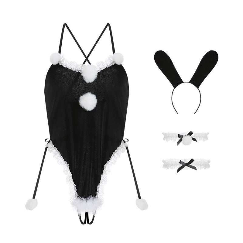 Guiruo sexy underwear velvet bunny sexy one-piece plush stitching backless Christmas women's uniform suit 1405