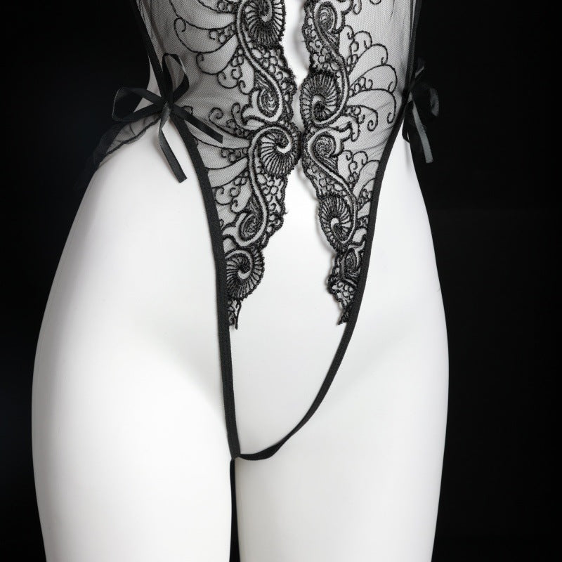 LS Sexy Lingerie Sexy Cheongsam Lace Pure Desire Temptation Open Nightgown Sweet Backless Uniform 8138