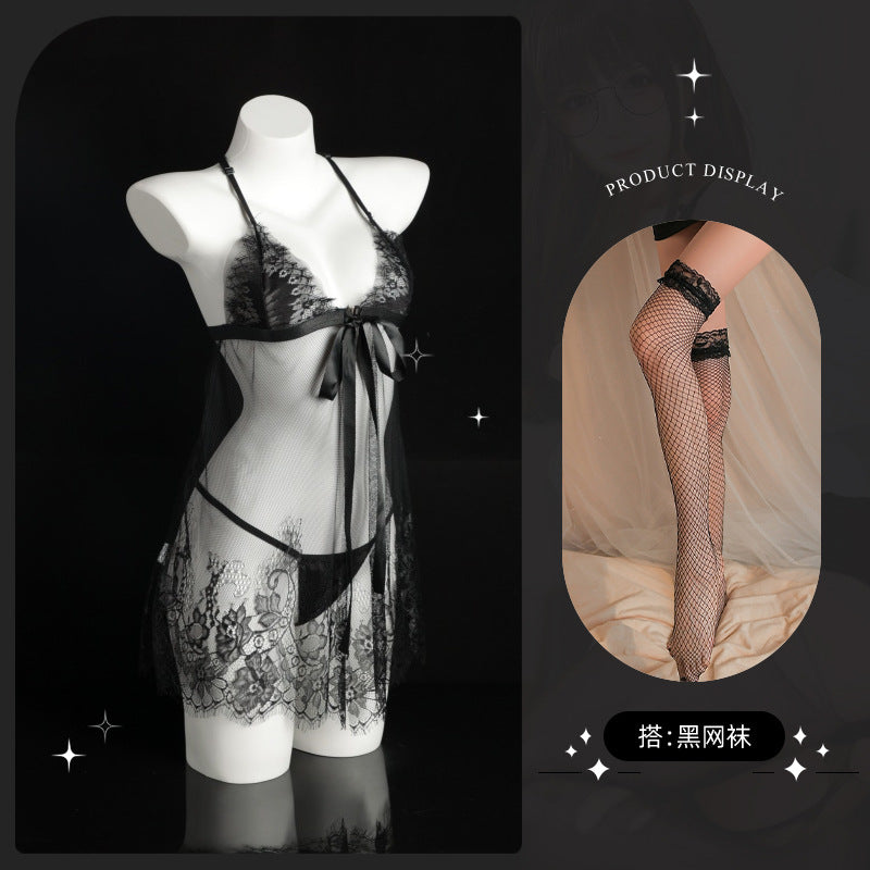 LS Sexy Underwear Sexy Eyelashes Lace Sling Pajamas Nightwear Perspective Temptation suit Home Clothes