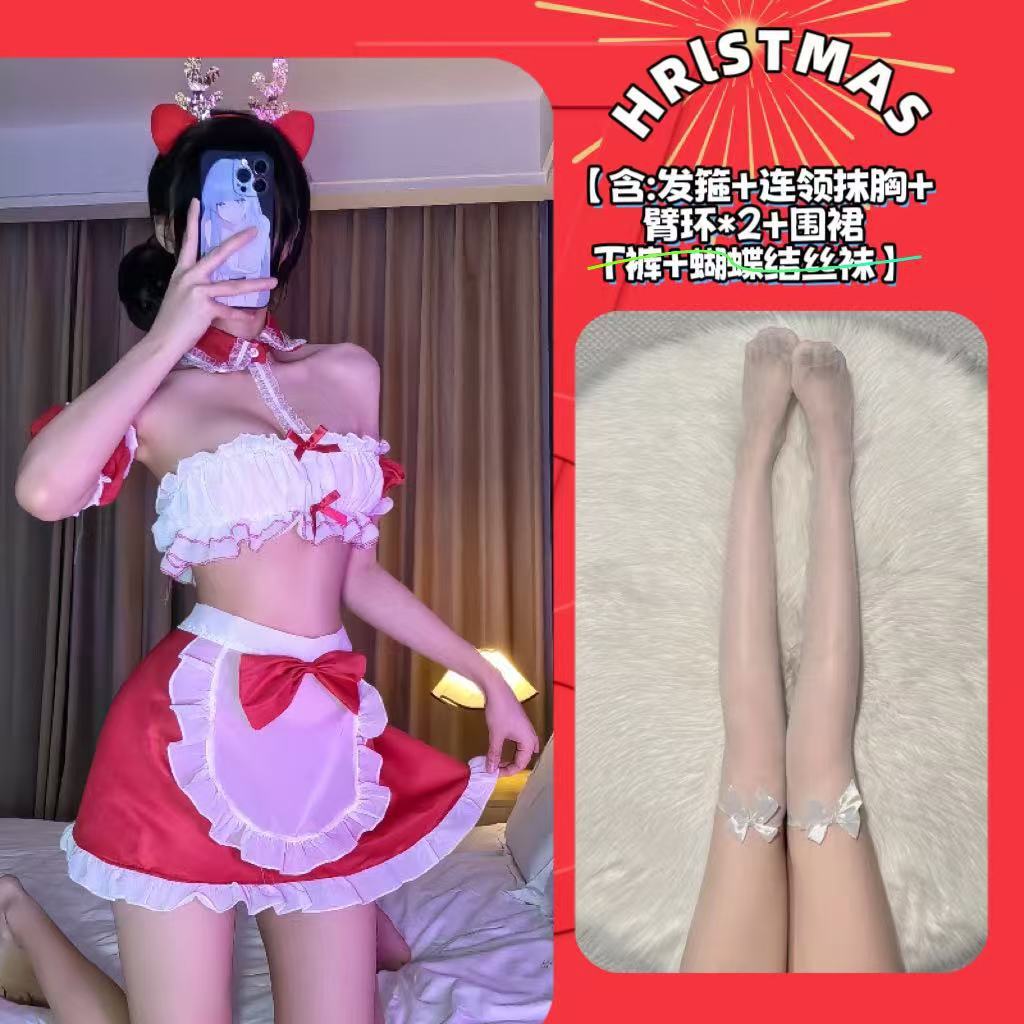 Christmas Carnival Sexy Cos Little Maid Uniform suit Red New Year Bunny Maid Pure Sex Lingerie