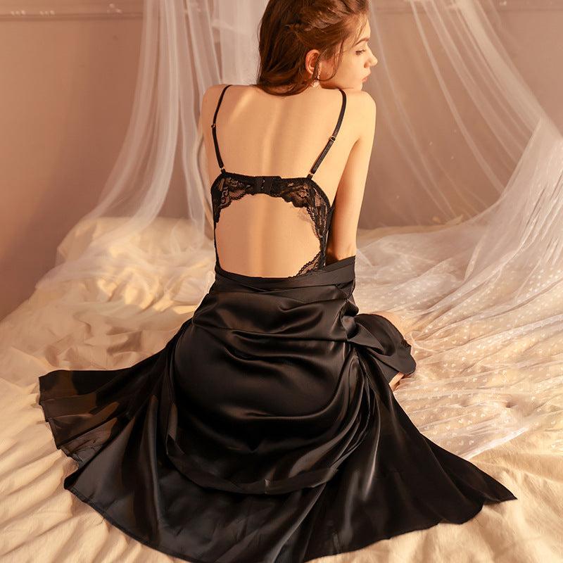 3019 [Ying Processing Customization] can be worn outside pure sling pajamas satin home clothes sexy luxury nightgown