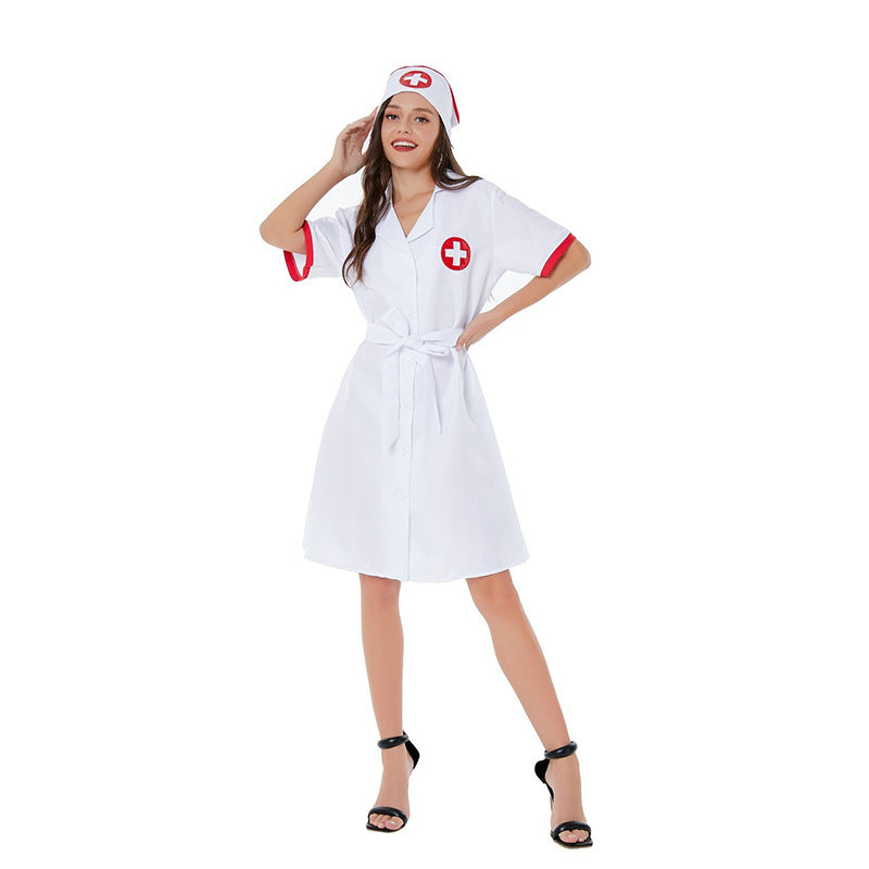 Foreign Trade Amazon European and American Sexy White Sexy Lingerie Halloween Cos Female Nurse Suit Cosplay Suit