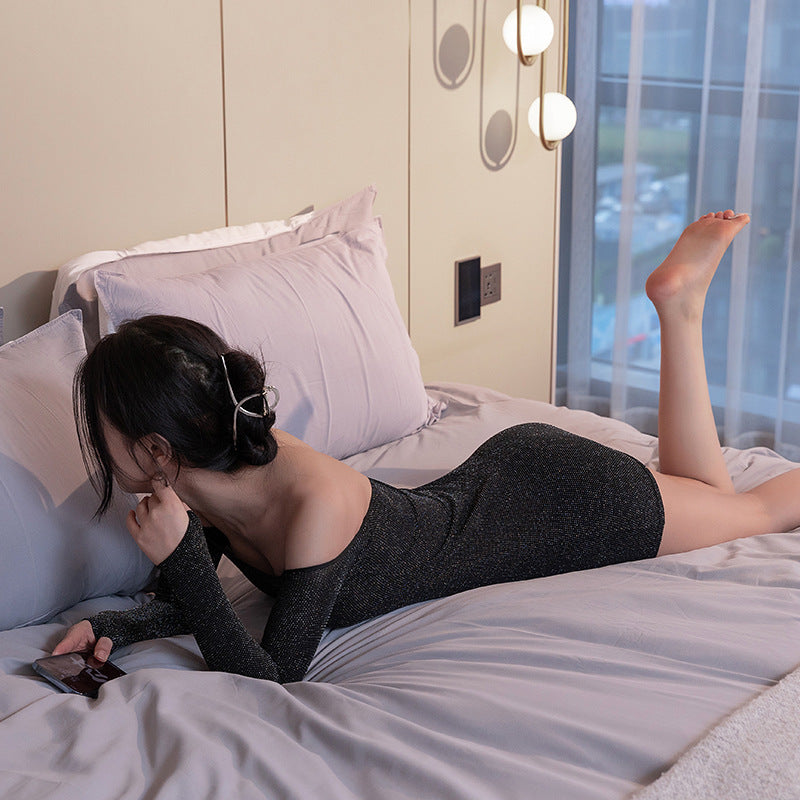 LS Sex Underwear Products Sexy Uniform Temptation Pajamas Pure Desire Small Chest Big Silver Silk Nightclub Hip