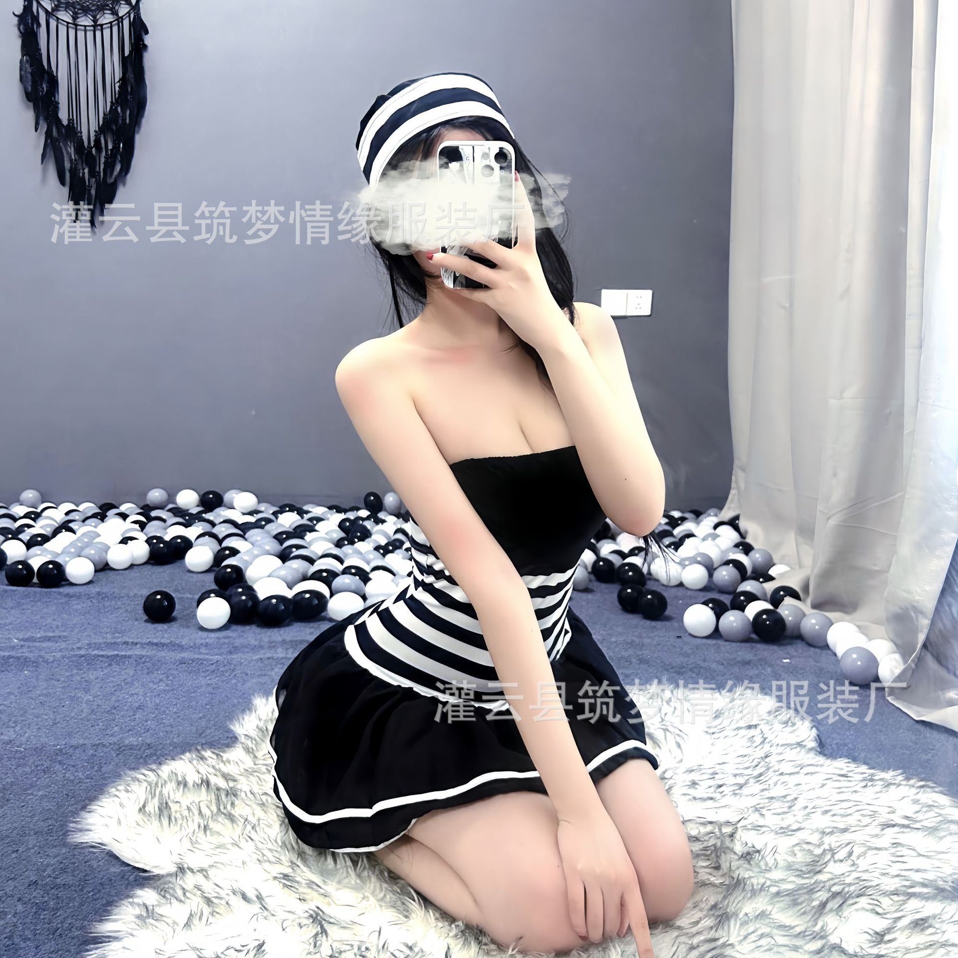 Sexy lingerie Christmas Halloween striped colorful sexy party masquerade decoration props fashion Long