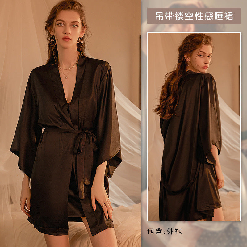 3053 Ying pure sexy hollow lace suspenders home pajamas luxury nightgown set a generation of wholesale