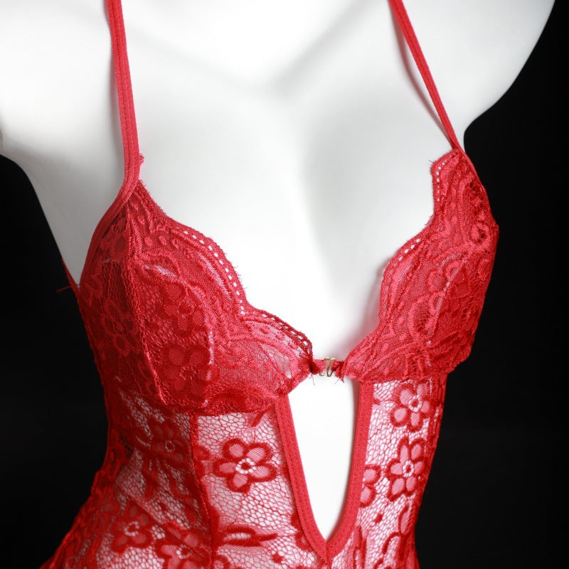 LS Sexy Lingerie Sexy Lace Passion Temptation Open File One-Piece Hot See-Through Pajamas No Need to Take Off 8842