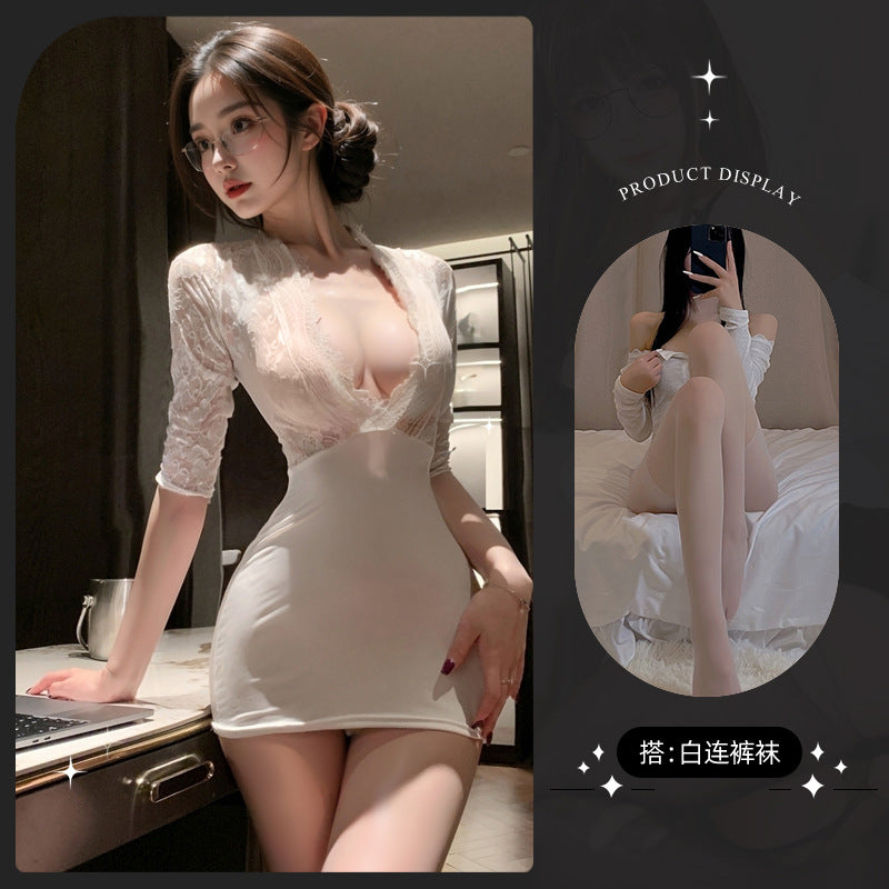 LS Sexy Underwear Sexy Secretary Hip Skirt Cosplay Sexy Lace Uniform miniskirt 8136