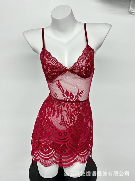 LS Sexy Lingerie Sexy Nightgown Side Open Perspective Suspender Pajamas Passion Pure Desire Free Take Off Suit 8220