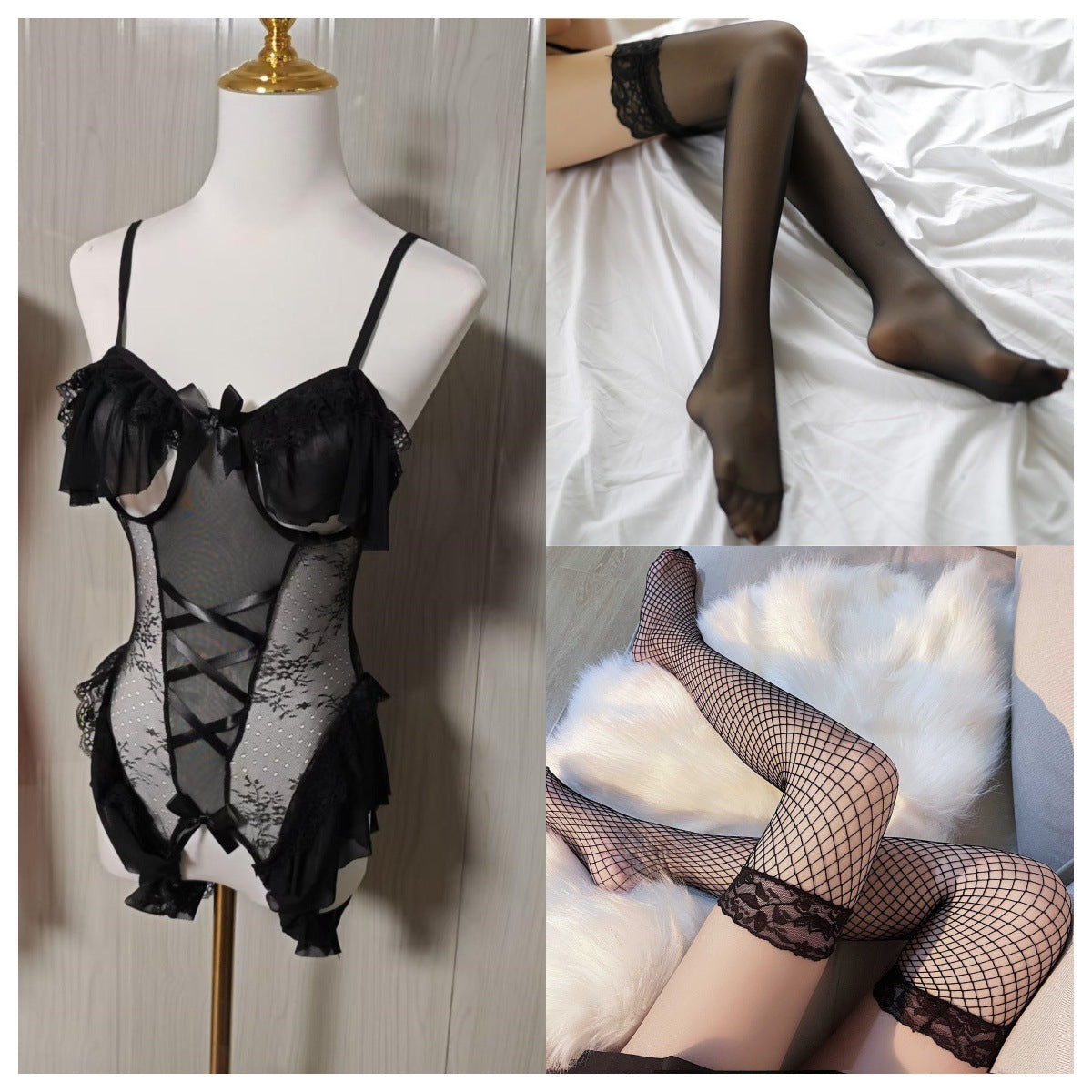 2025 New Sexy Lingerie Sexy Tight Free Pure Bunny Uniform suit Lotus Lace one-piece Women