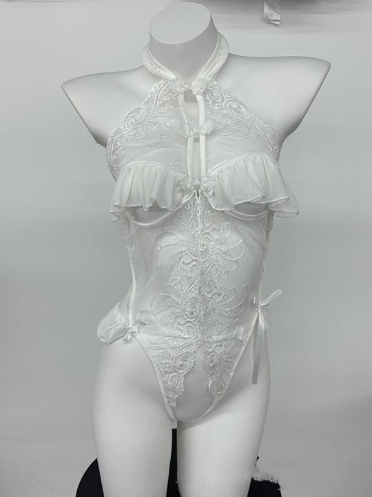LS Sexy Lingerie Sexy Cheongsam Lace Pure Desire Temptation Open Nightgown Sweet Backless Uniform 8138