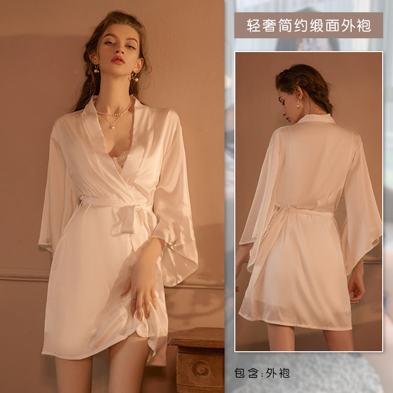 3065 Ying sexy perspective pajamas ladies pure lace nightgown luxury retro suspenders set a generation of hair