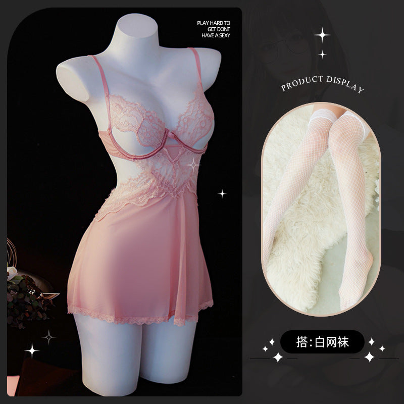 LS Sexy Underwear Sexy Sling Lace Tempting Nightdress Hot Perspective Uniform Attractive Pajamas 8619