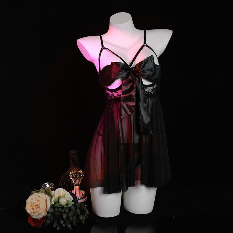 LS Pure Desire Sexy Lingerie Sexy See-Through Temptation No-Remove Hot Passion Bow Small Breast Pajamas