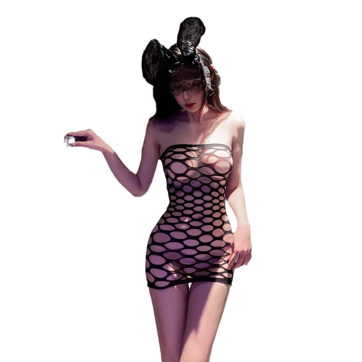LS Sentiment Silk Stockings All-in-one Dress Mesh Sentiment Wear Black Silk Temptation Mesh Hollow Hip Perspective Suit