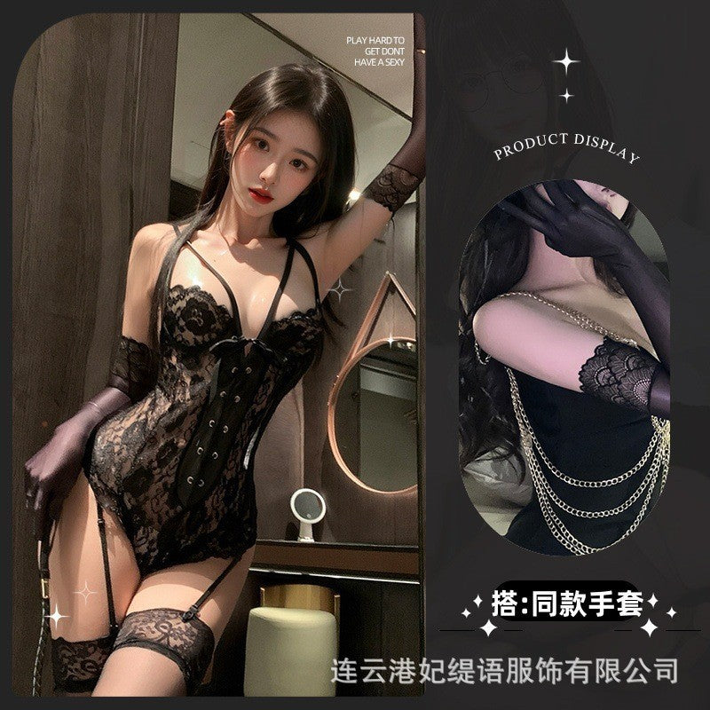 LS Sexy Underwear Sexy Red Small Chest Can Eat Temptation Pack and Go to Pajama Bed without Take off War Gown