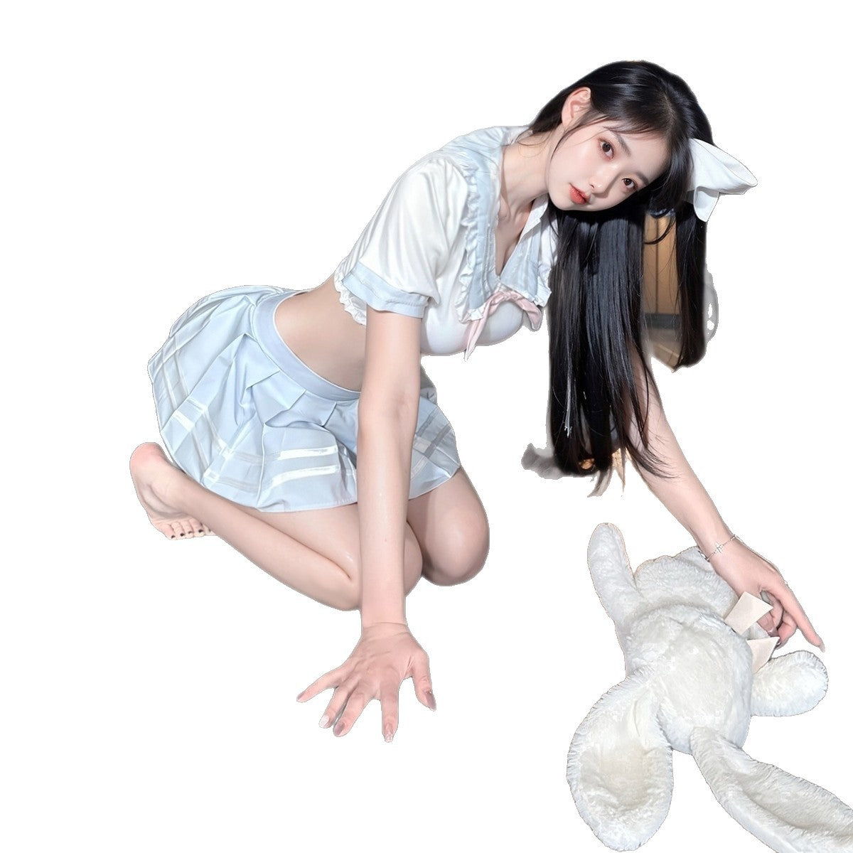 LS Pure Love School Beauty Sweet Waistless Split Jk Uniform Set Sexy Lingerie Pure Desire Ultra Short Skirt