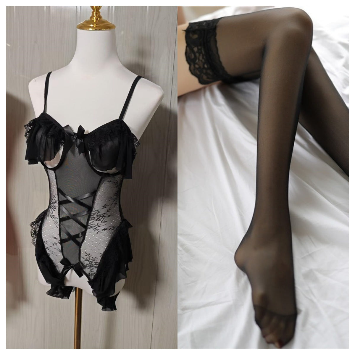 2025 New Sexy Lingerie Sexy Tight Free Pure Bunny Uniform suit Lotus Lace one-piece Women