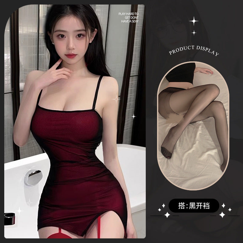 LS Sexy Suspender Hip Skirt Sexy Underwear Women's No-Removal Temptation Tight Short Dress 9230