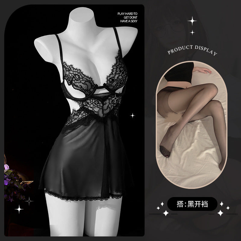 LS Sexy Underwear Sexy Sling Lace Tempting Nightdress Hot Perspective Uniform Attractive Pajamas 8619