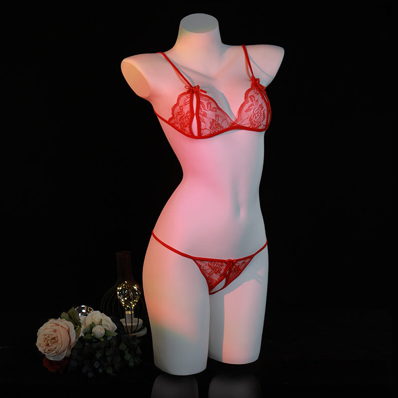 LS Sexy Lingerie Sexy Lace Temptation Three-Point Suit Open-Fit No-Take-Off Sexy Lingerie 2138