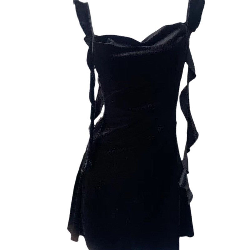 Ying New Style Sexy Pajamas Women's Velvet Backless Sling Belt Chest Pad Swing Collar Nightdress Pure Slim-fit Home Wearing