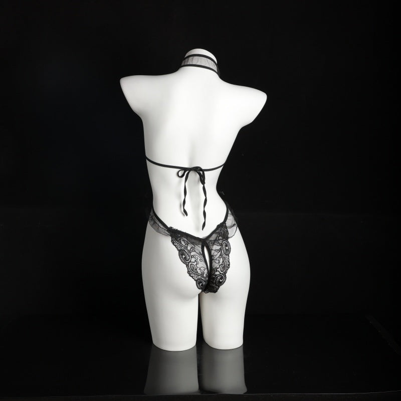 LS Sexy Lingerie Sexy Cheongsam Lace Pure Desire Temptation Open Nightgown Sweet Backless Uniform 8138