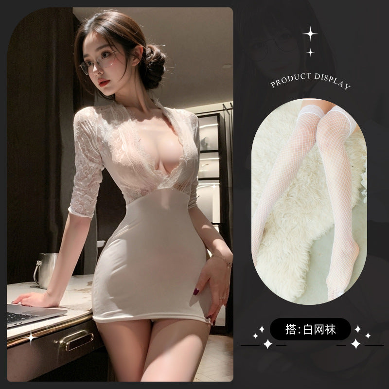 LS Sexy Underwear Sexy Secretary Hip Skirt Cosplay Sexy Lace Uniform miniskirt 8136