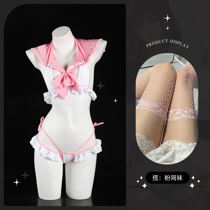 LS Sexy Lingerie Pure Desire Student Outfit Sexy Hollow Bow Backless Couple Flirting Uniform 9243