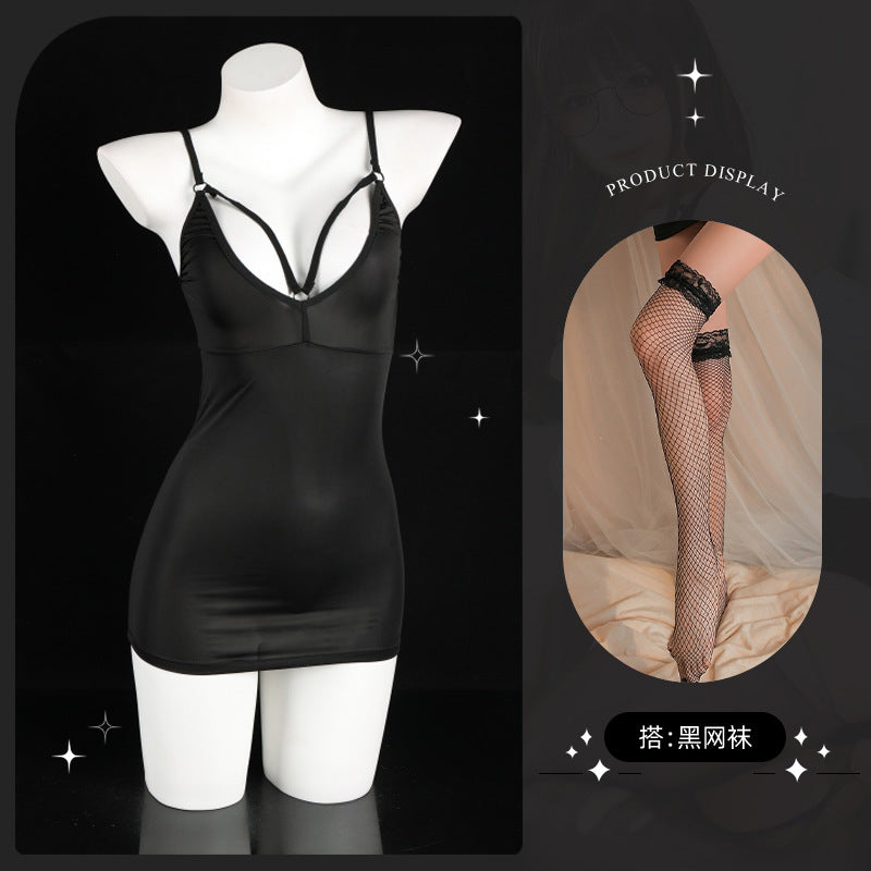 LS Sexy One-Piece Stepmother Dress No Need to Take Off Bed See-Through Sexy Underwear Sexual Pajamas Exposed Women's Clothes