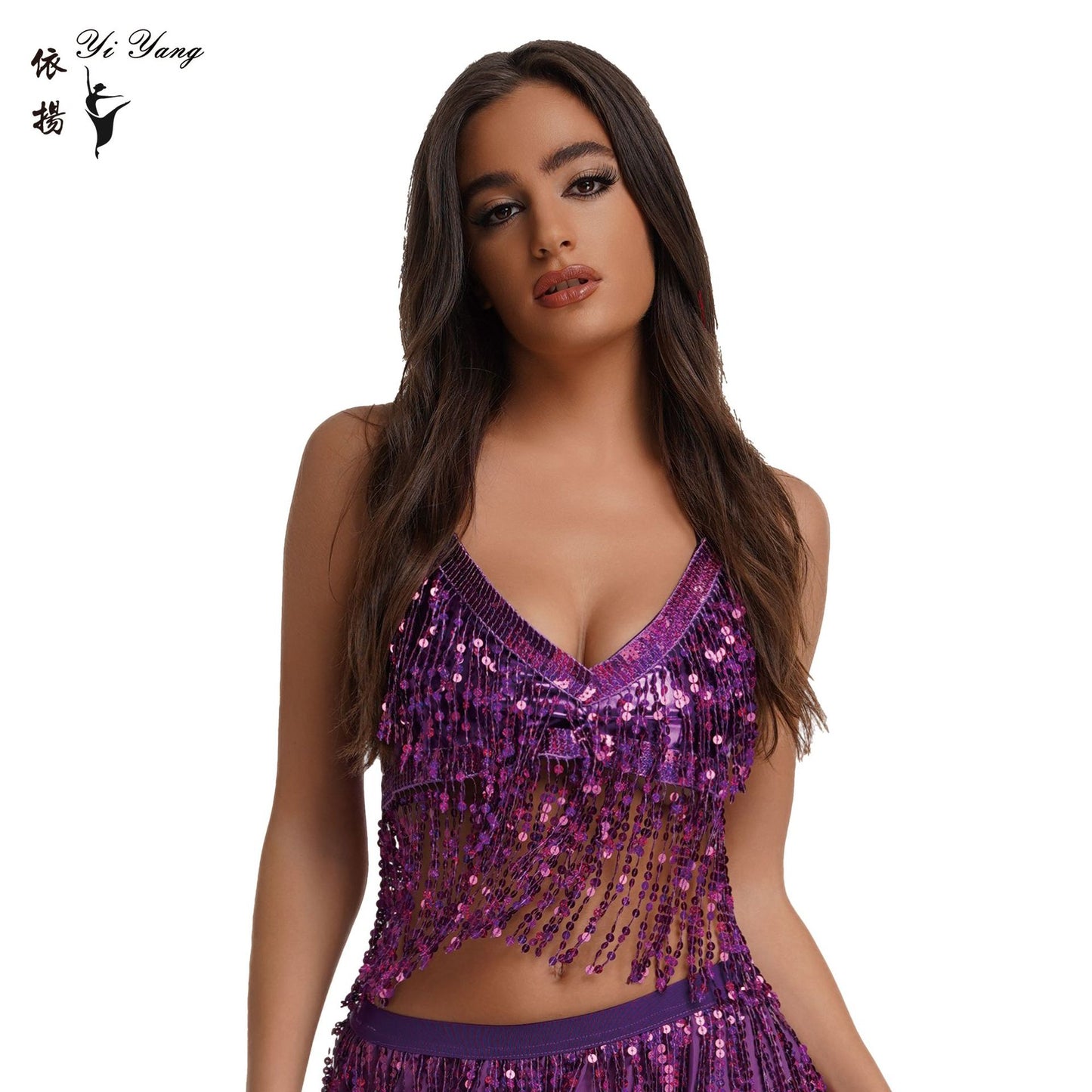 Halloween European and American sequined performance top belly dance tassel top nightclub stage strap party bra
