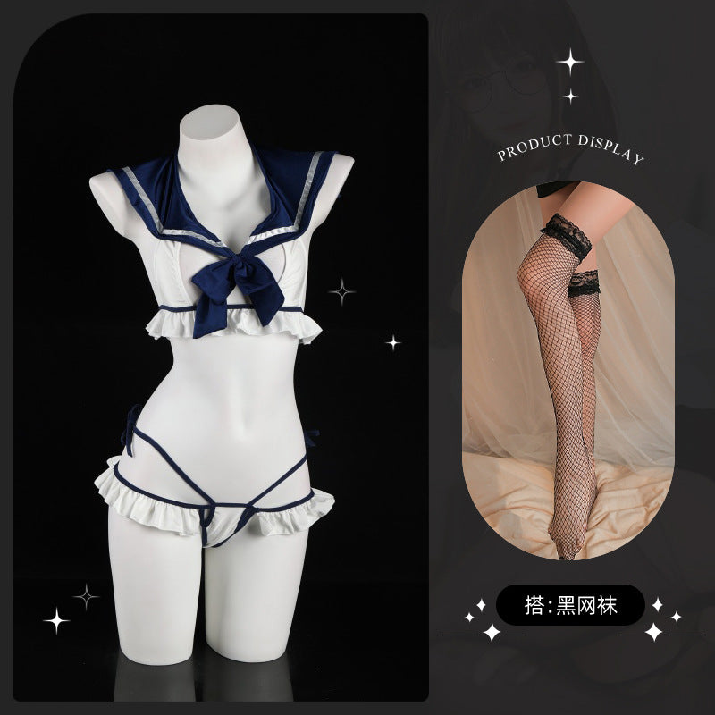 LS Sexy Lingerie Pure Desire Student Outfit Sexy Hollow Bow Backless Couple Flirting Uniform 9243