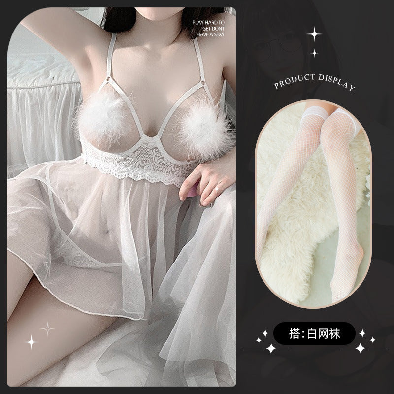 LS Sexy Underwear Sexy Uniform Temptation Pajamas Pure Desire Small Chest Big Milk Leakage Perspective Nightgown 8006
