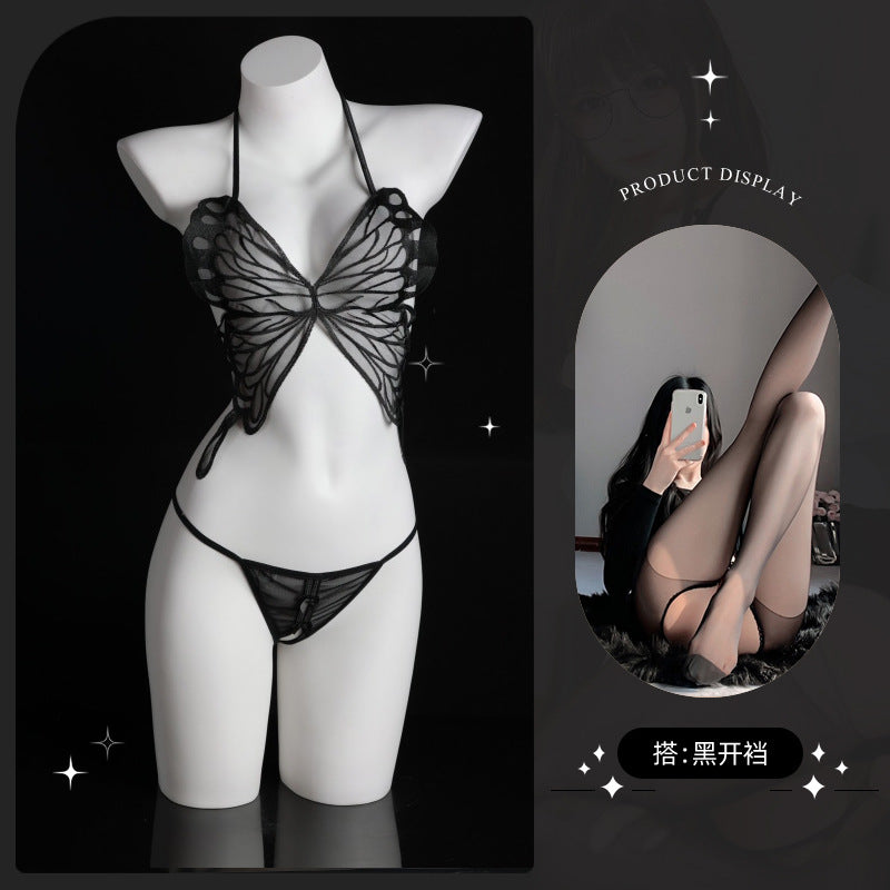 LS Sexy Lingerie Sexy Lace Butterfly Perspective Pure Desire Small Breast Three-Point Bellyband Free Take-Off Suit 8339