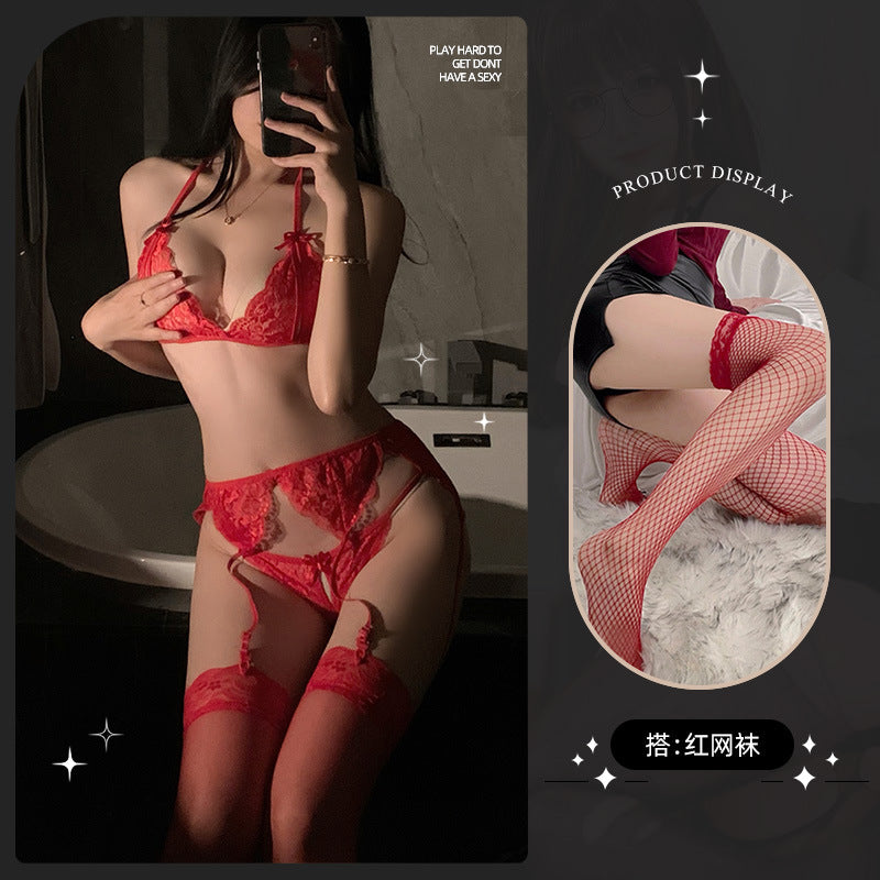 LS Sexy Lingerie Lace Intimates Bra Set Sexy Pure Desire Bra Three-Point Style Temptation 8083