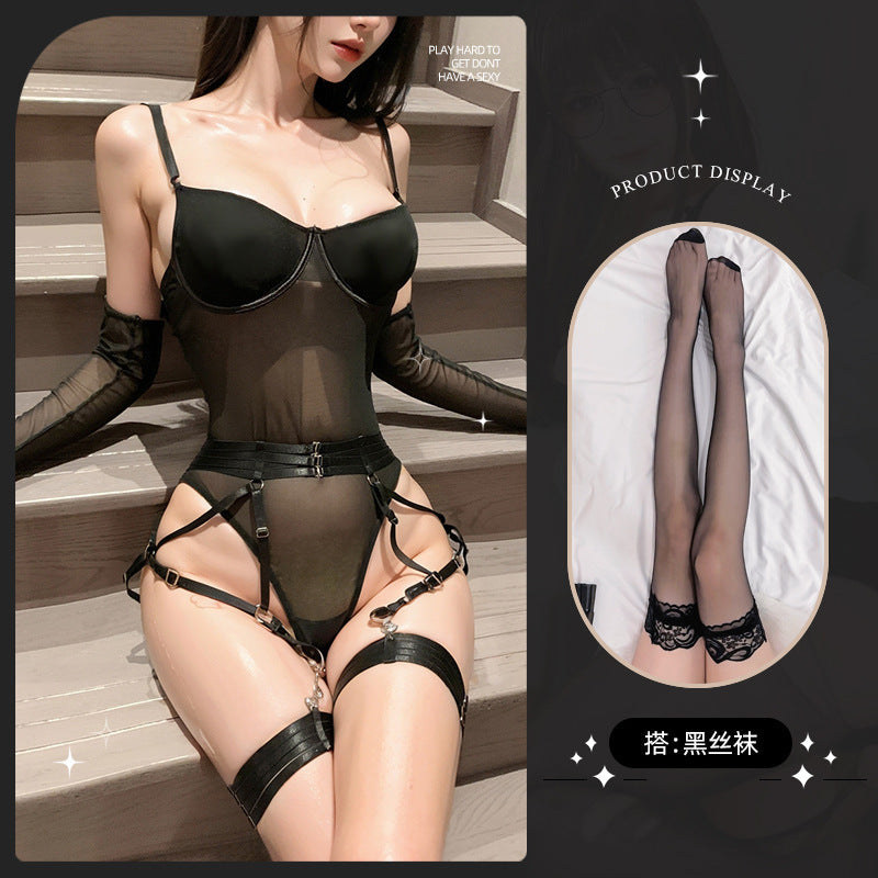 LS Sexy Lingerie Products Sexy Uniform Temptation Pajamas Pure Desire Small Breasts Revealing Sexy Spliced Vest