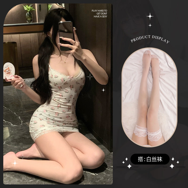 LS Sexy Underwear Products Sexy Uniform Temptation Pajamas Pure Desire Small Chest Large Floral Lace Sling