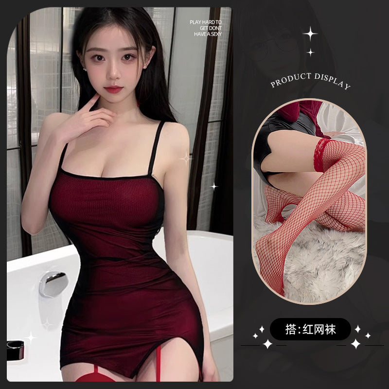 LS Sexy Suspender Hip Skirt Sexy Underwear Women's No-Removal Temptation Tight Short Dress 9230