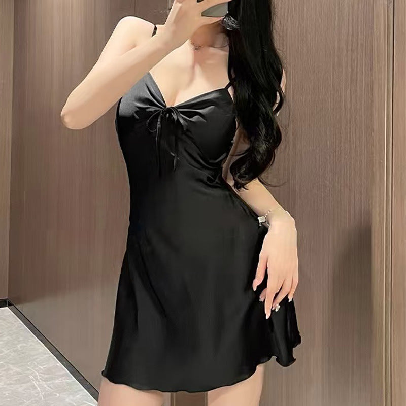 Sexy Pajamas Women's Pure Backless Ice Silk Sling Chest Pad Nightdress Fairy Style Fashion Home Clothes Can Wear plus size