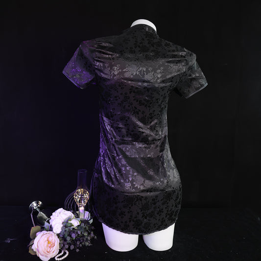 LS Sexy Retro Printed Cheongsam Pajamas Slim Fit Hot High Cut Temptation Ancient Style Hip Covering Sexy Underwear