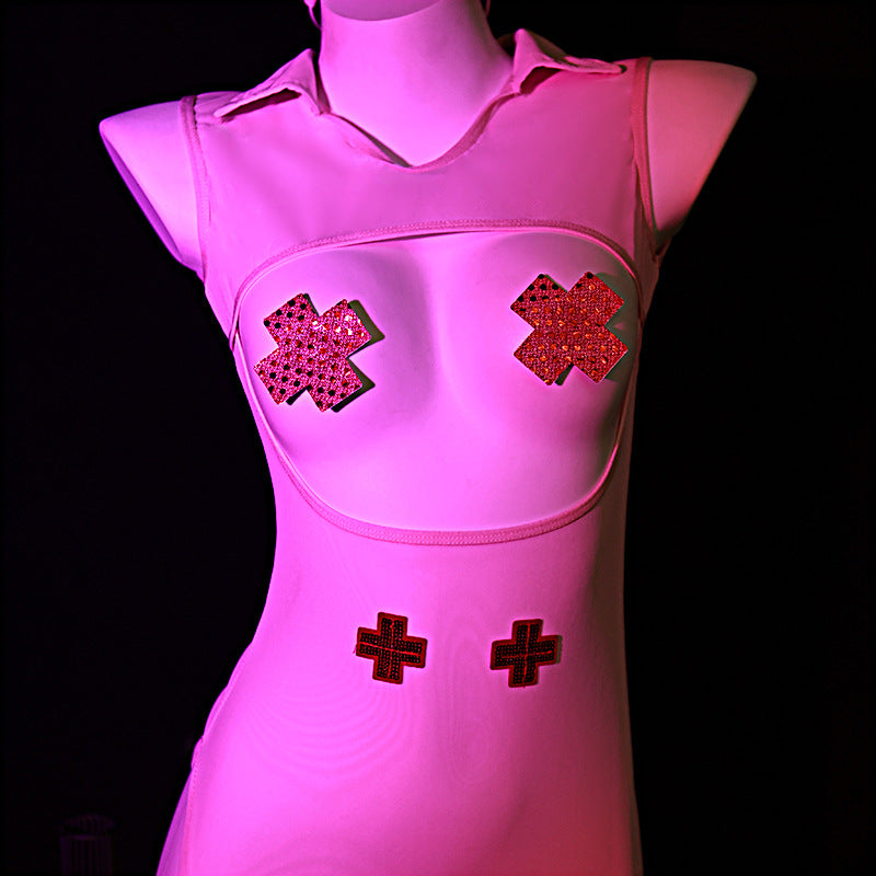 LS Sexy Lingerie Sexy See-Through Sexy Slit-Free Pure Desire Teasing Professional Nurse Uniform Set 82
