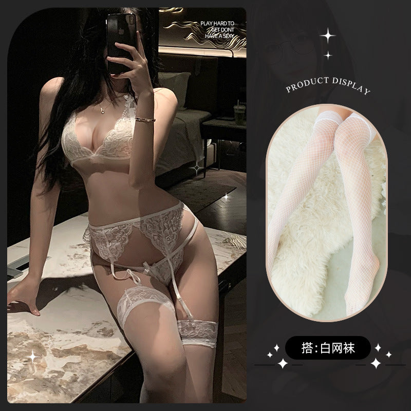 LS Sexy Lingerie Lace Intimates Bra Set Sexy Pure Desire Bra Three-Point Style Temptation 8083