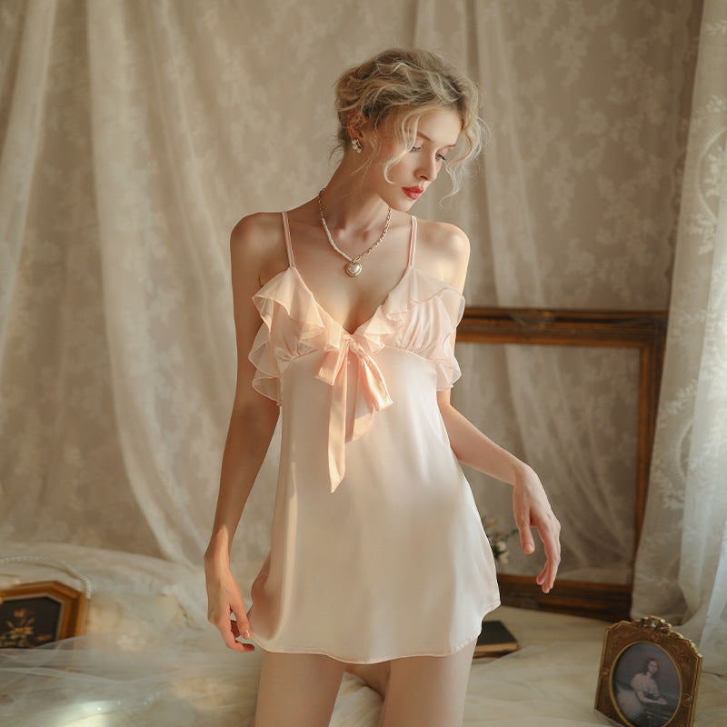 Ying Home Pajamas Autumn and Winter Ice Silk Lace Sling Skirt Pure Desire Wind Sling Sling Home Nightgown Two-piece Set Women's 813