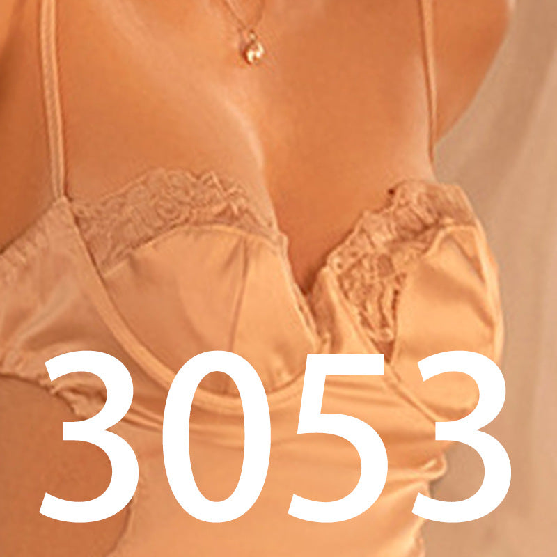 3053 Ying pure sexy hollow lace suspenders home pajamas luxury nightgown set a generation of wholesale