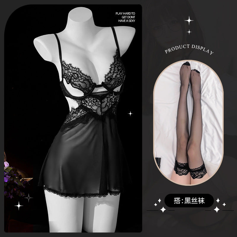 LS Sexy Underwear Sexy Sling Lace Tempting Nightdress Hot Perspective Uniform Attractive Pajamas 8619