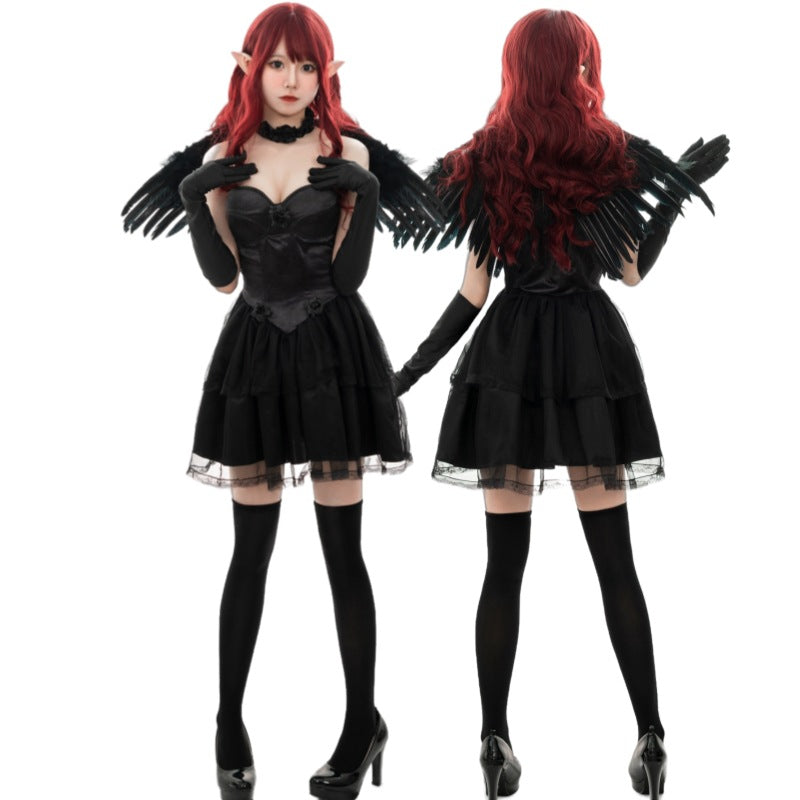 Black Sexy Halloween Dark Angel Costume Sexy Uniform Game Zombie Costume Female Ghost Bride Demon Costume