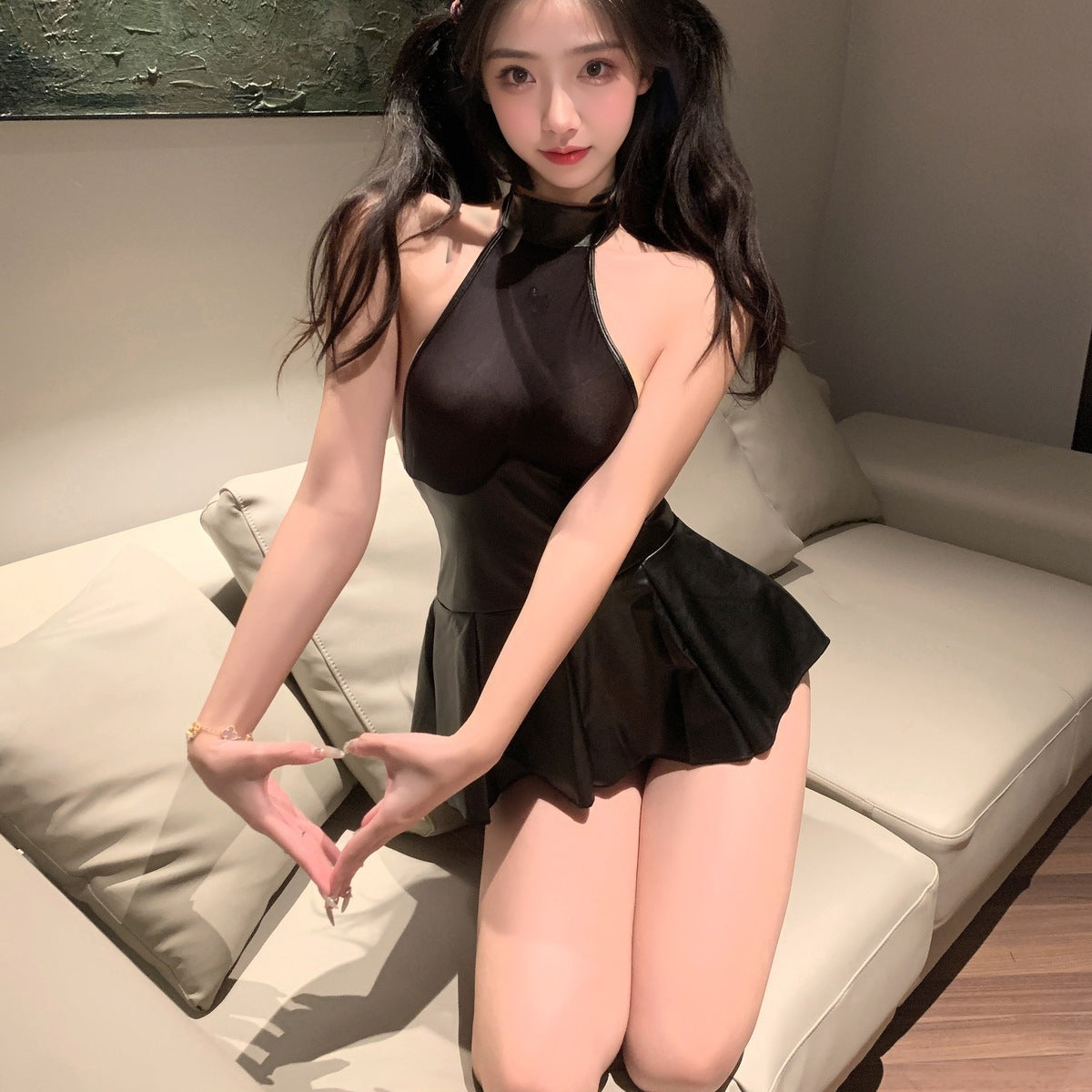 LS Sexy Lingerie Training Leather Clothing Queen Suit Uniform Sexy Temptation Sm Sexy Clothes No Need to Take Off See-Through