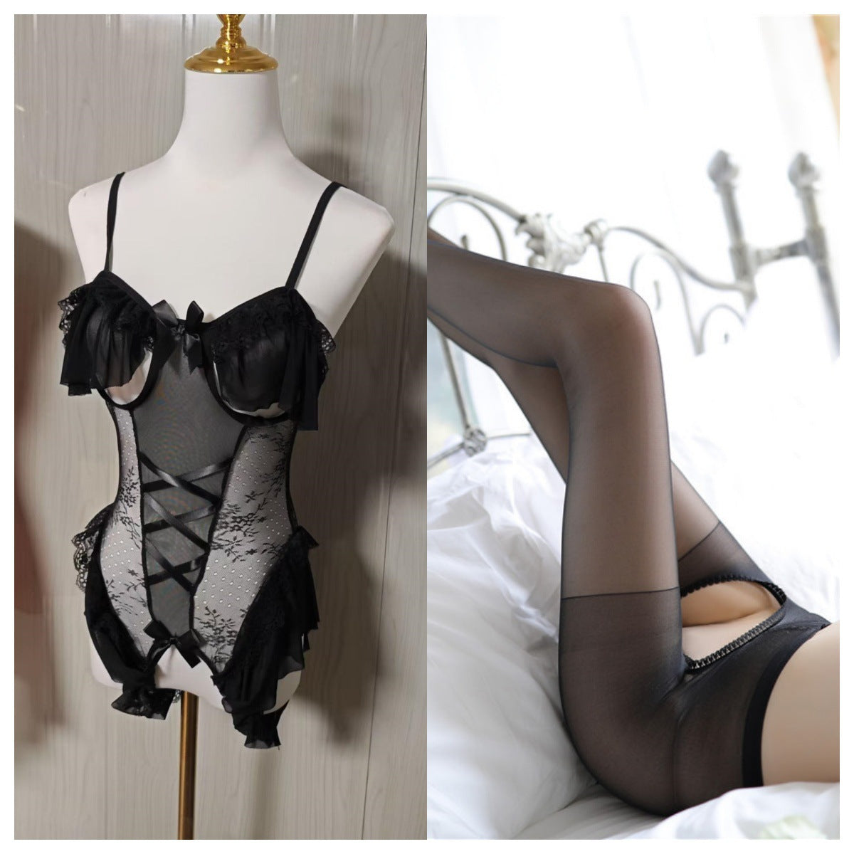 2025 New Sexy Lingerie Sexy Tight Free Pure Bunny Uniform suit Lotus Lace one-piece Women